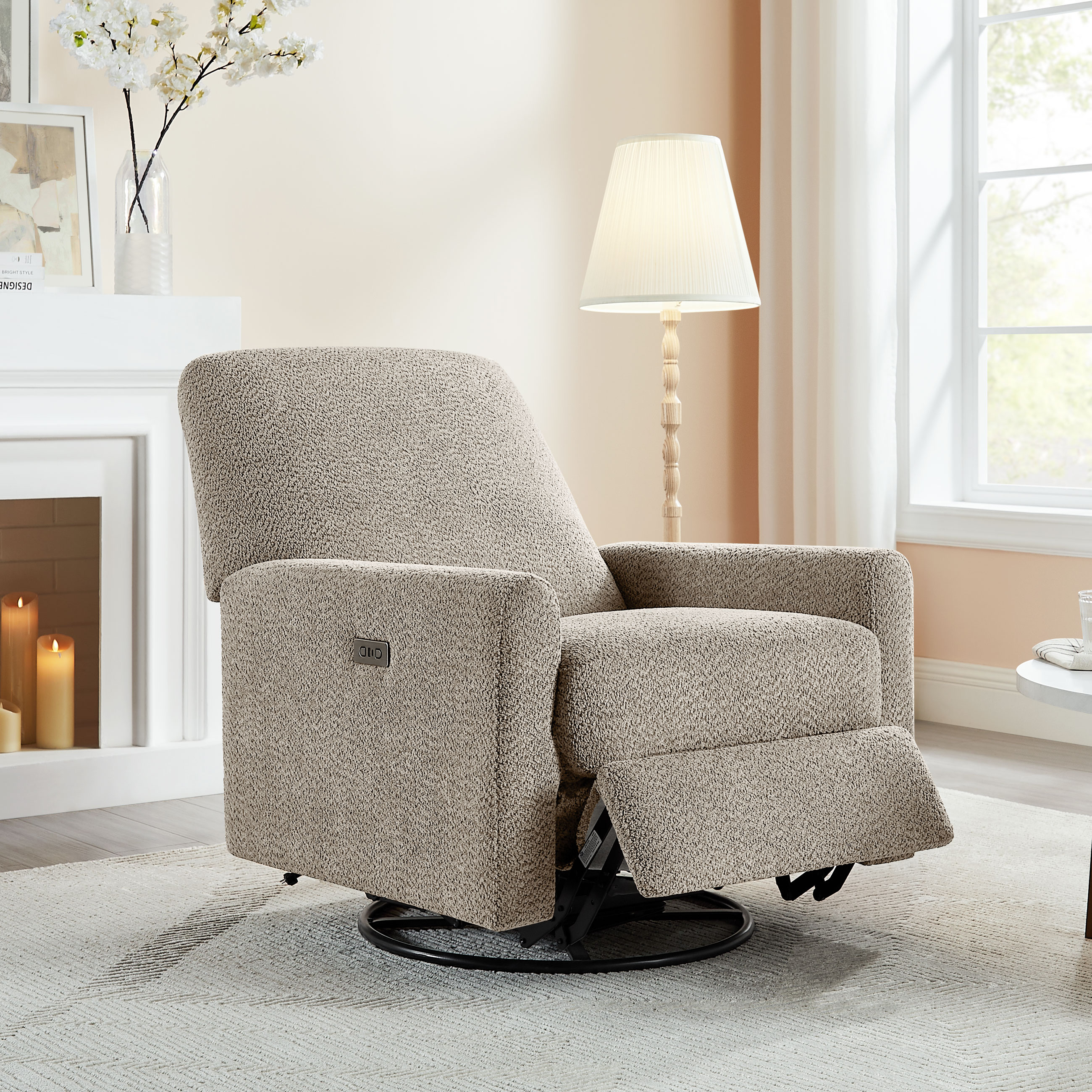 VANOMi 31.5'' Boucle Swivel Glider Power Recliner Dark Gray, image size:2600x2600