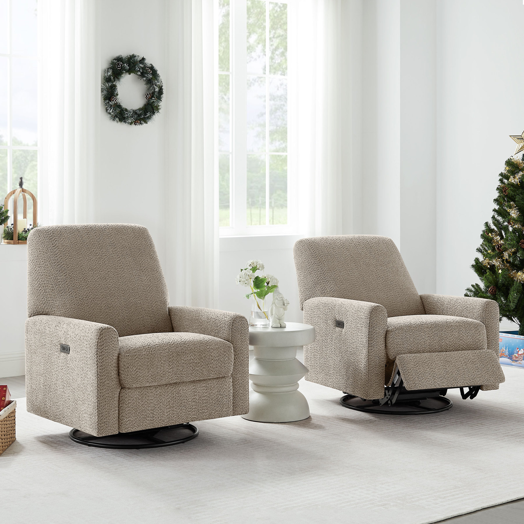 Electric Power Swivel Glider Rocker Recliner Chair with USB & Type-C Port Camel Boucle Set of 2