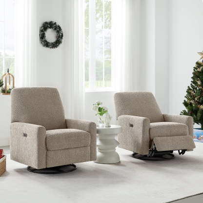 Electric Power Swivel Glider Rocker Recliner Chair with USB & Type-C Port Camel Boucle Set of 2