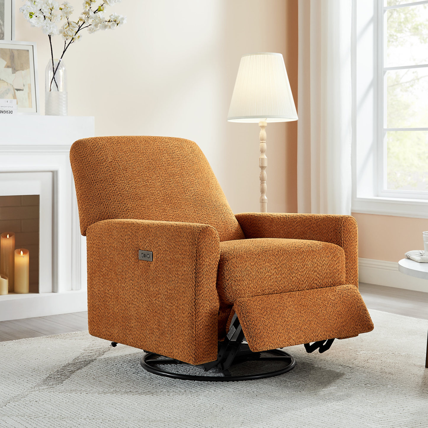 Electric Power Swivel Glider Rocker Recliner Chair with USB & Type-C Port Curry Boucle