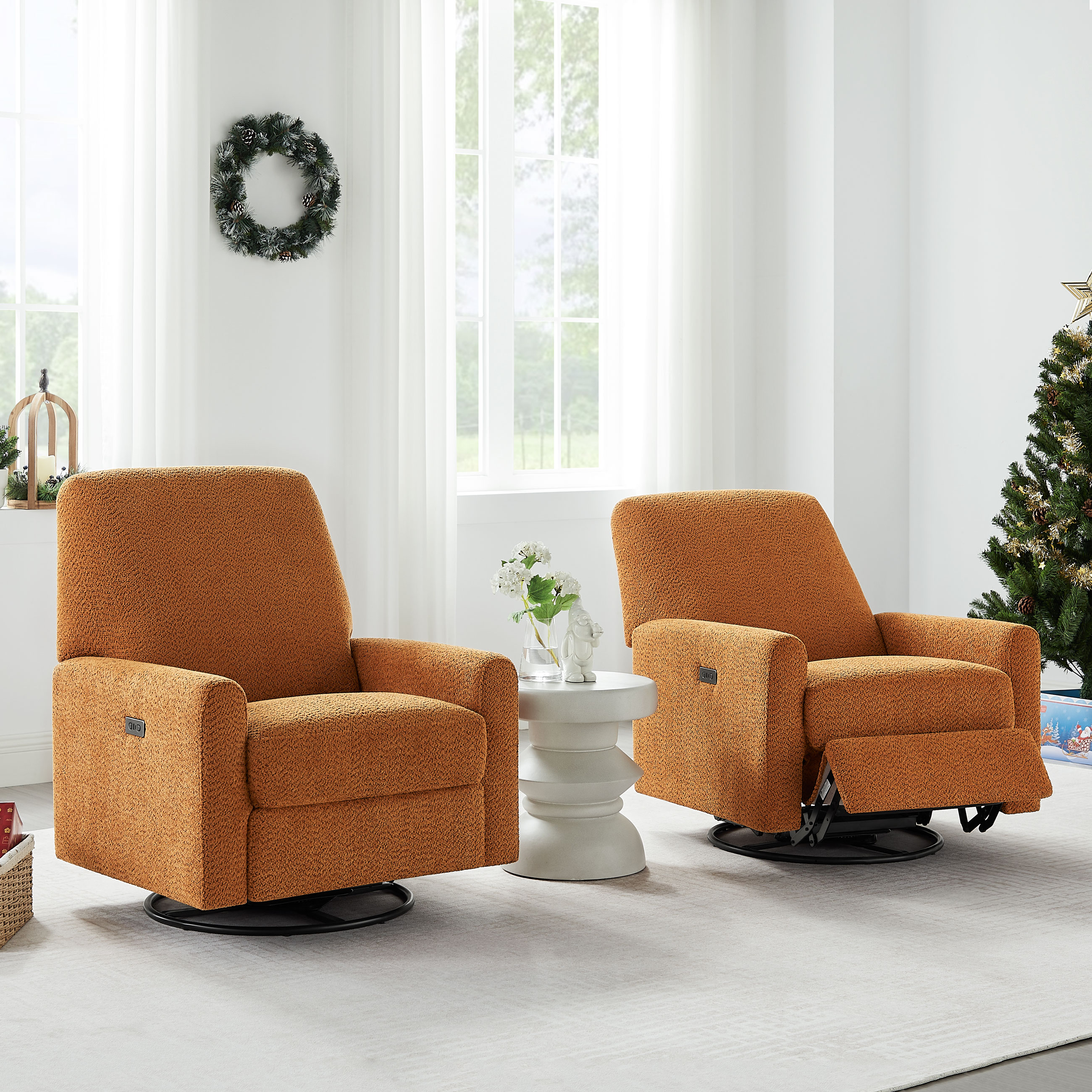 Electric Power Swivel Glider Rocker Recliner Chair with USB & Type-C Port Curry Boucle Set of 2