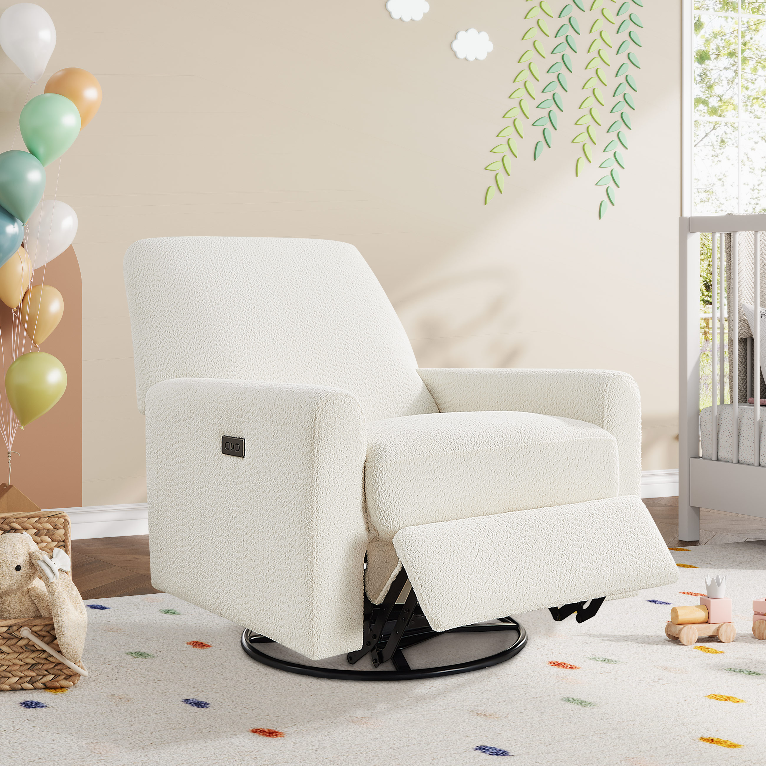Nursing Chair White Nursery Glider Recliner Electric Power Swivel