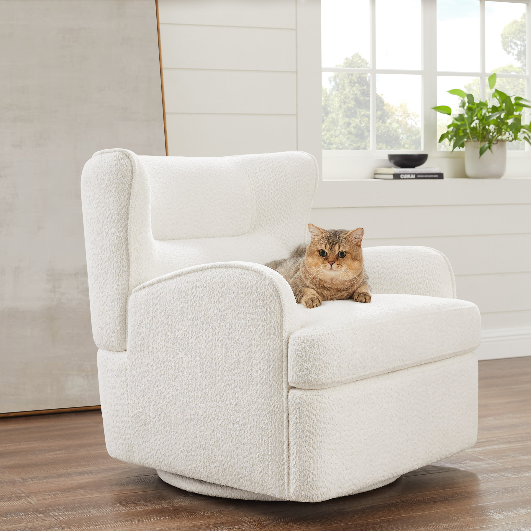 VANOMi 29.53'' W 360° Swivel Boucle Upholstered Armchair White