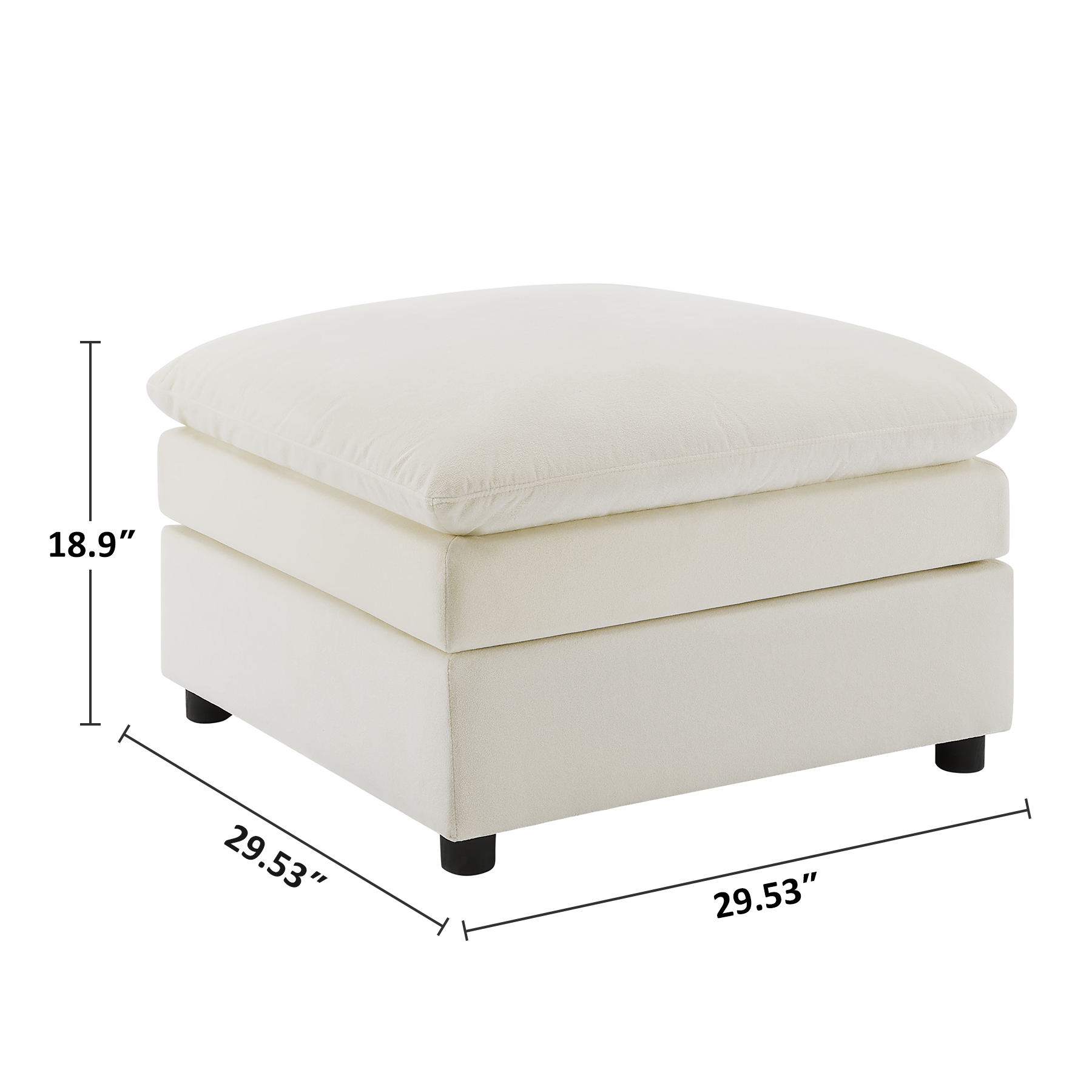 29'' Square Upholstered Ottoman for L/U Shaped Knit Modular Sofa White