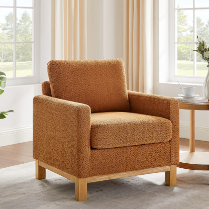 29'' Wide Large Modern Boucle Accent Chair with Wooden Legs Curry