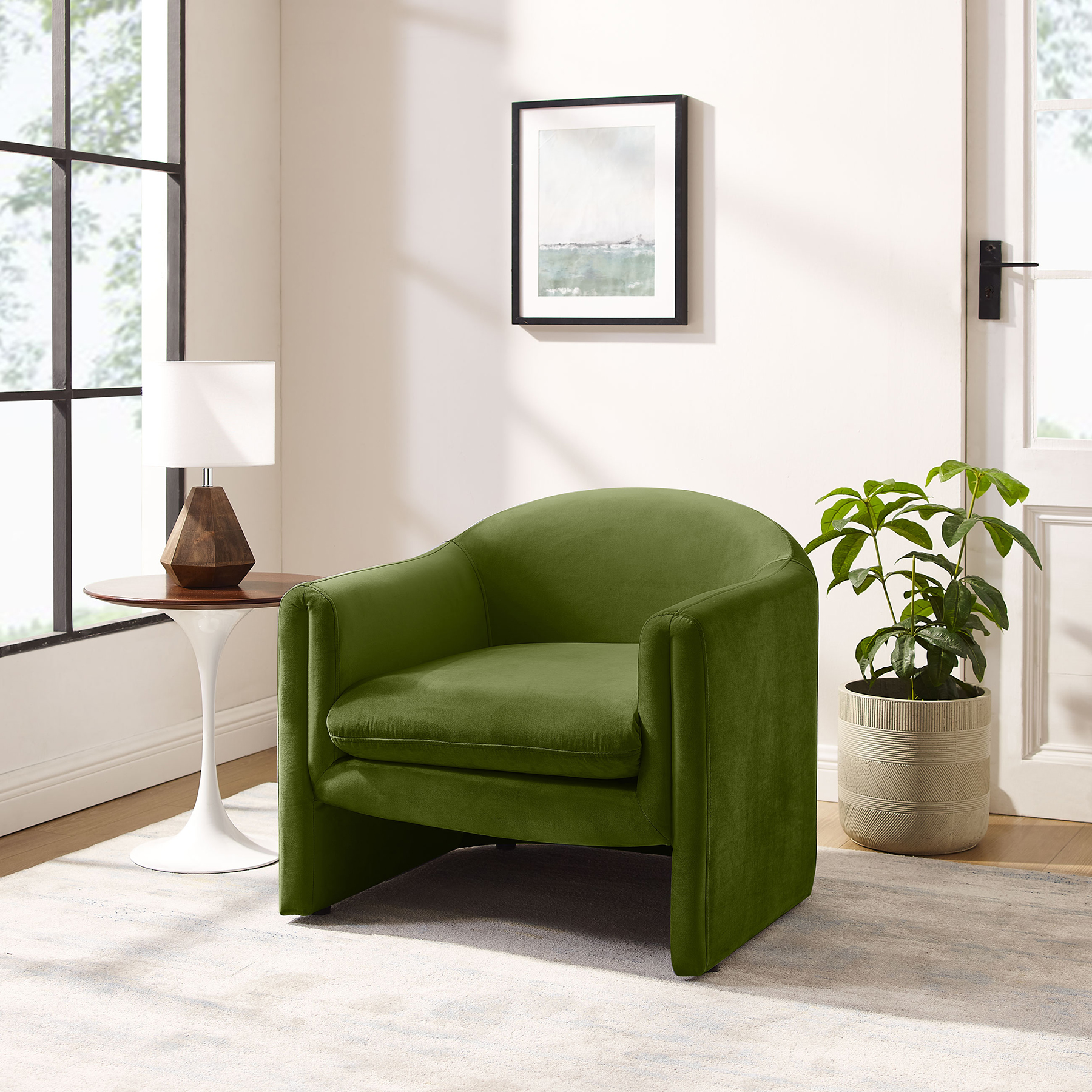 VANOMi 30'' Modern U Shaped Club Chair Large Accent Chair with Upholstered Arms Velvet Green
