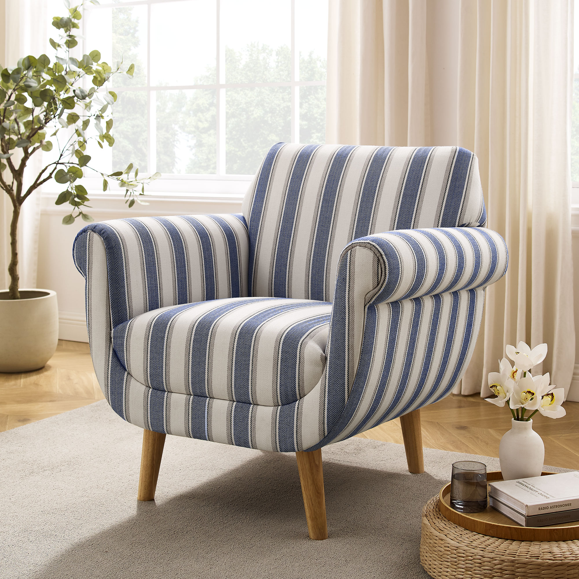 Blue linen accent chair discount