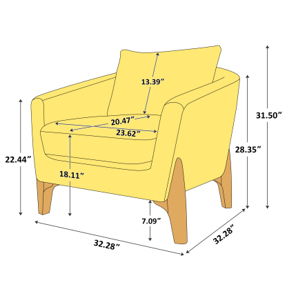 VANOMi 32'' W Boucle Upholstered Accent Chair with Natural Wooden Legs Size