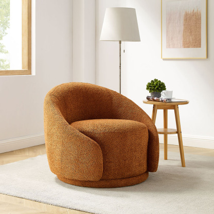VANOMi Modern Swivel Barrel Chair 360° Upholstered Accent Armchair for Living Room+Bedroom Boucle Curry
