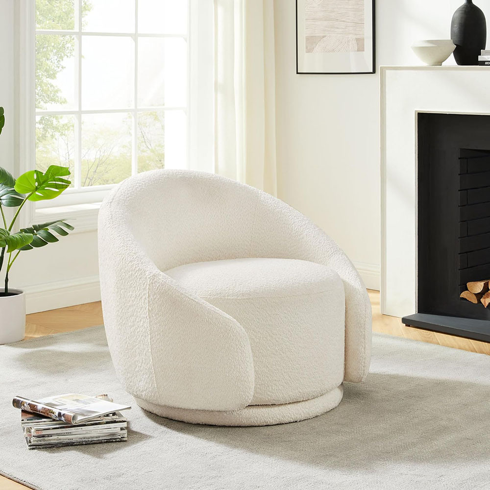 VANOMi 34-inch Boucle Swivel Barrel Chair White