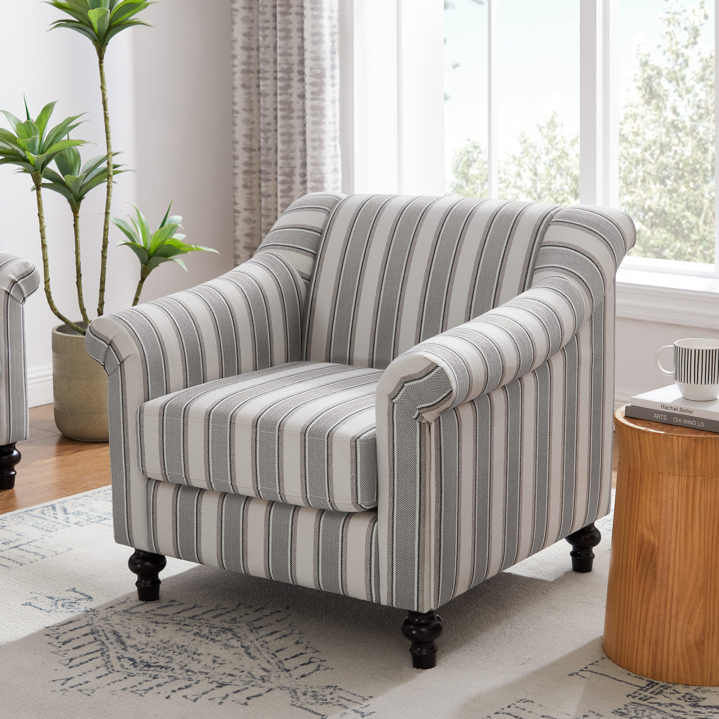 34 Wide Oversized Striped Upholstered Accent Chair VANOMi