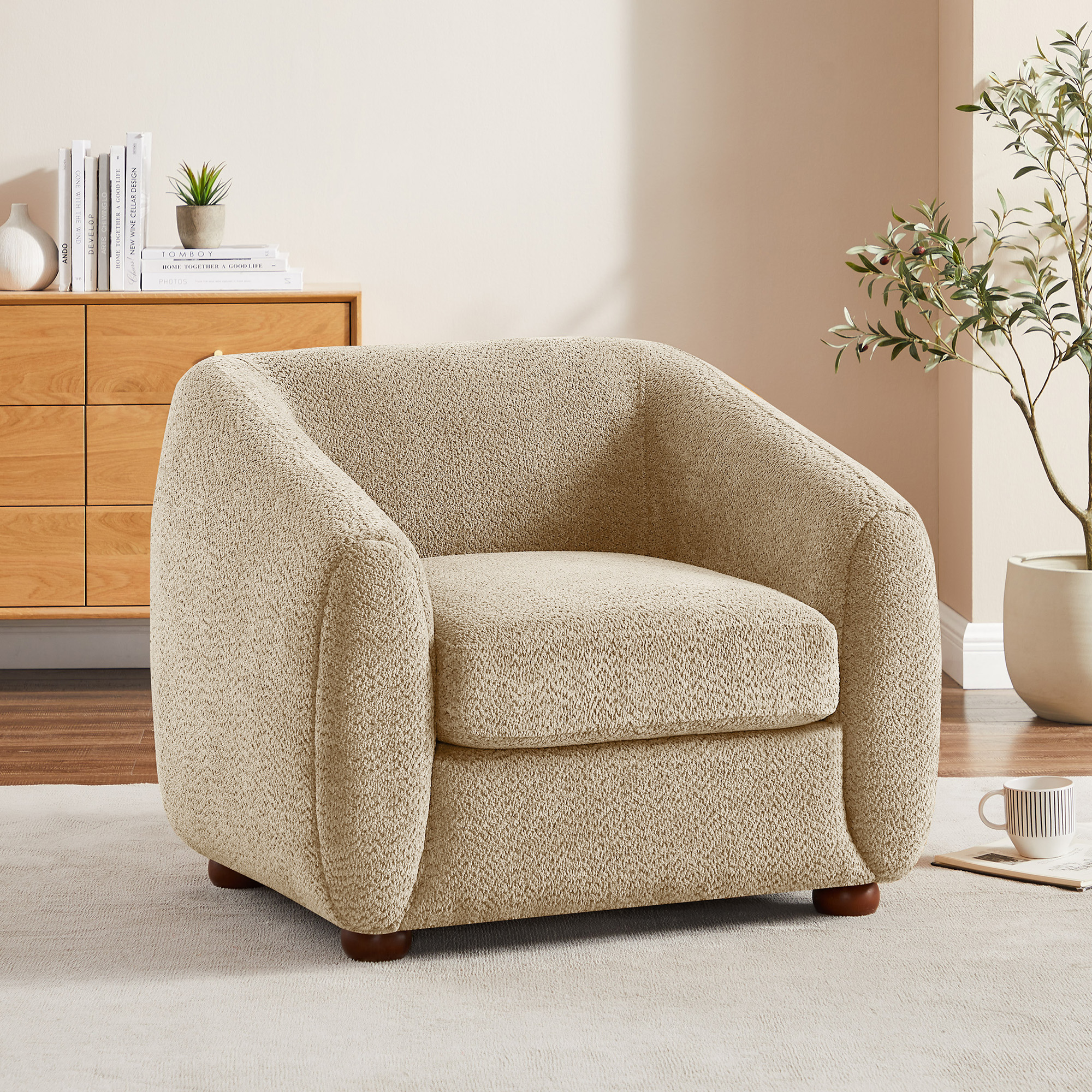 VANOMi 36'' Modern Oversized Upholstered Accent Armchair with Reversible Cushion Camel Boucle