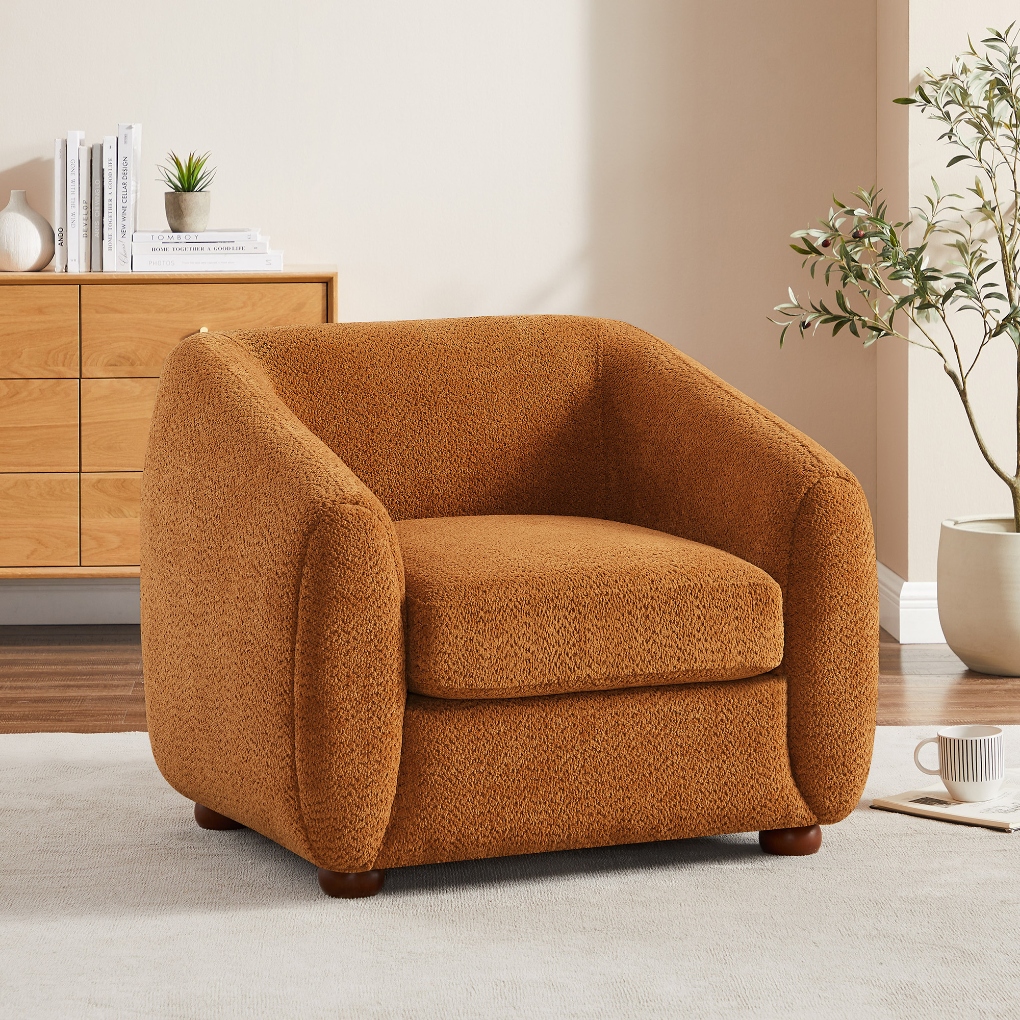 VANOMi 36'' Modern Oversized Upholstered Accent Armchair with Reversible Cushion Curry Boucle