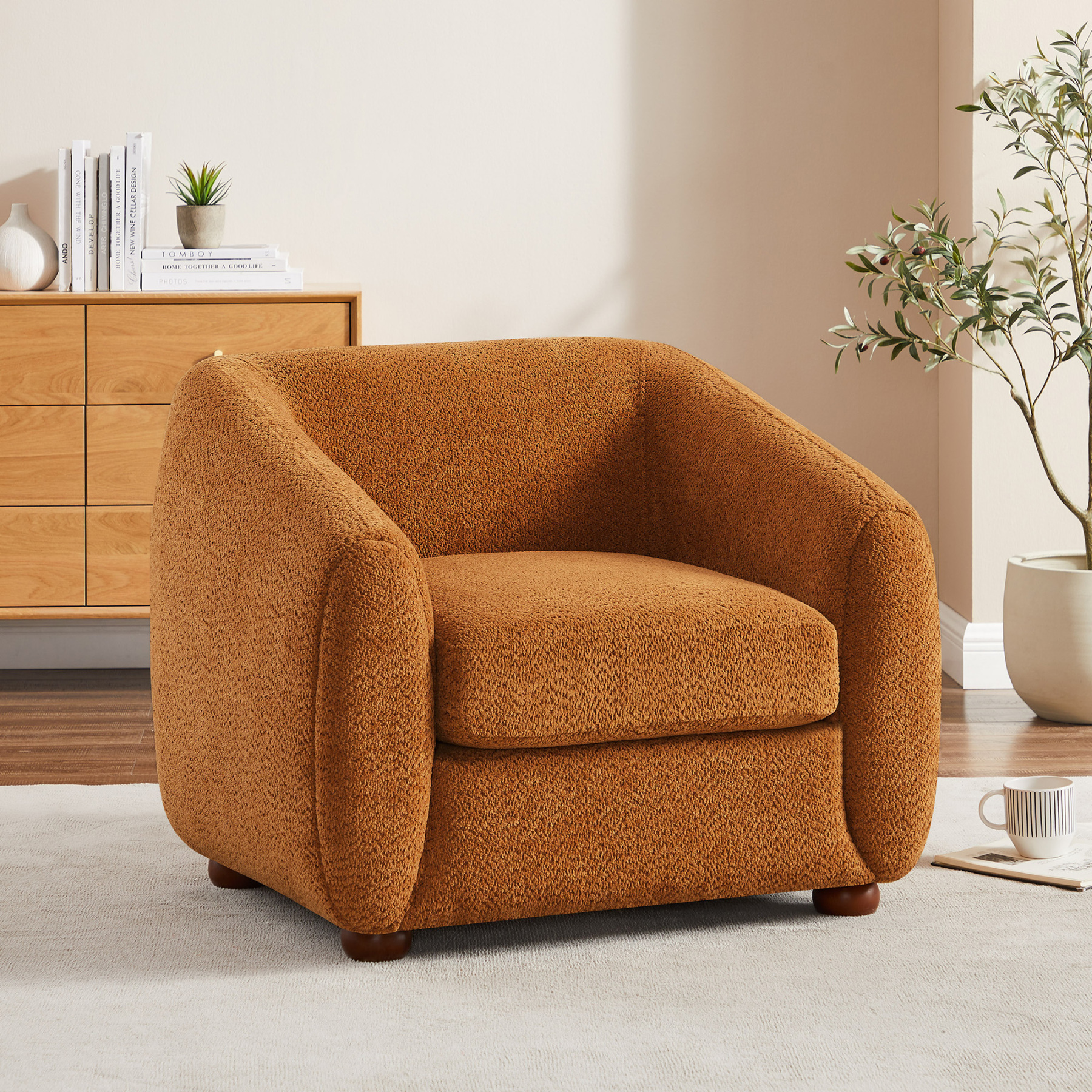 VANOMi 36'' Modern Oversized Upholstered Accent Armchair with Reversible Cushion Curry Boucle