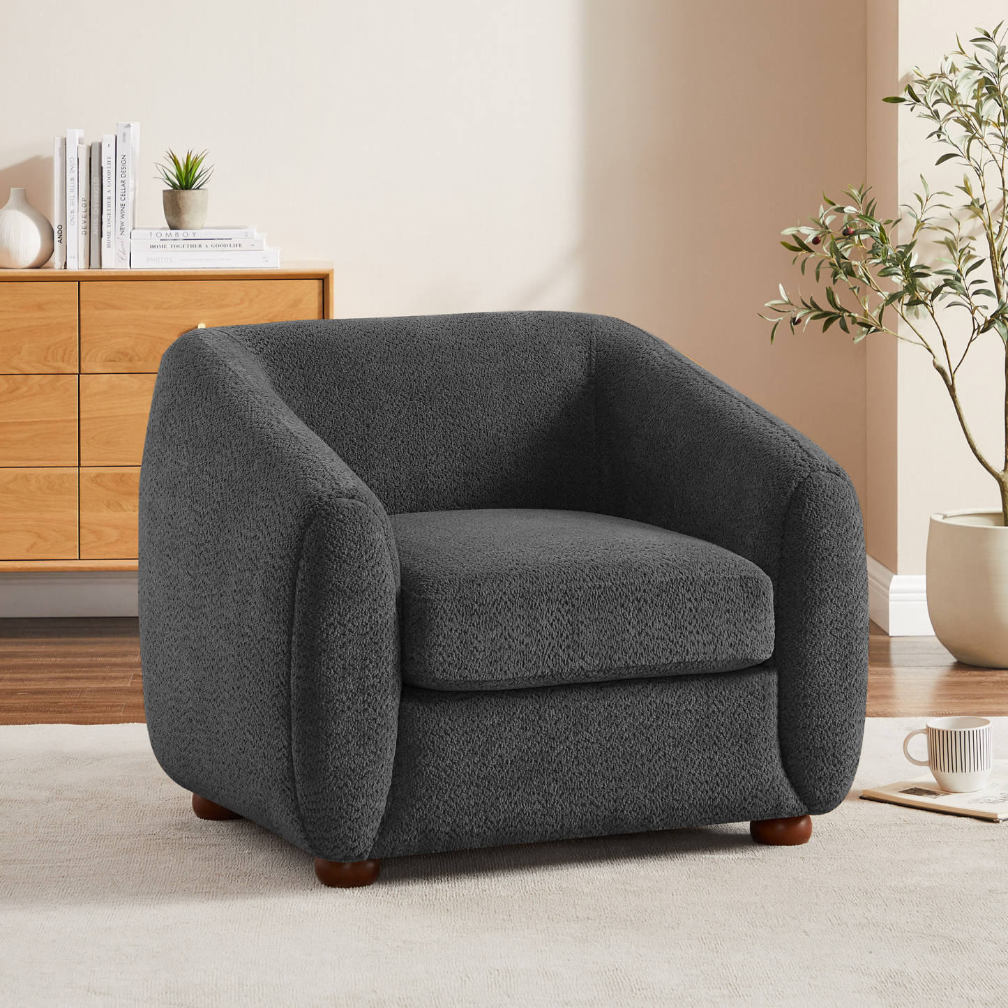 VANOMi 36'' Modern Oversized Upholstered Accent Armchair with Reversible Cushion Grey Boucle