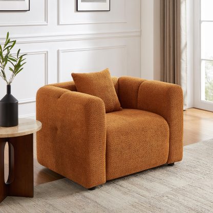 42''W Modern Oversized Boucle Accent Chair with Pillow for Living Room Curry