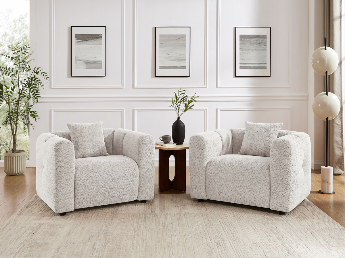 42''W Modern Oversized Boucle Accent Chair with Pillow for Living Room Set of 2