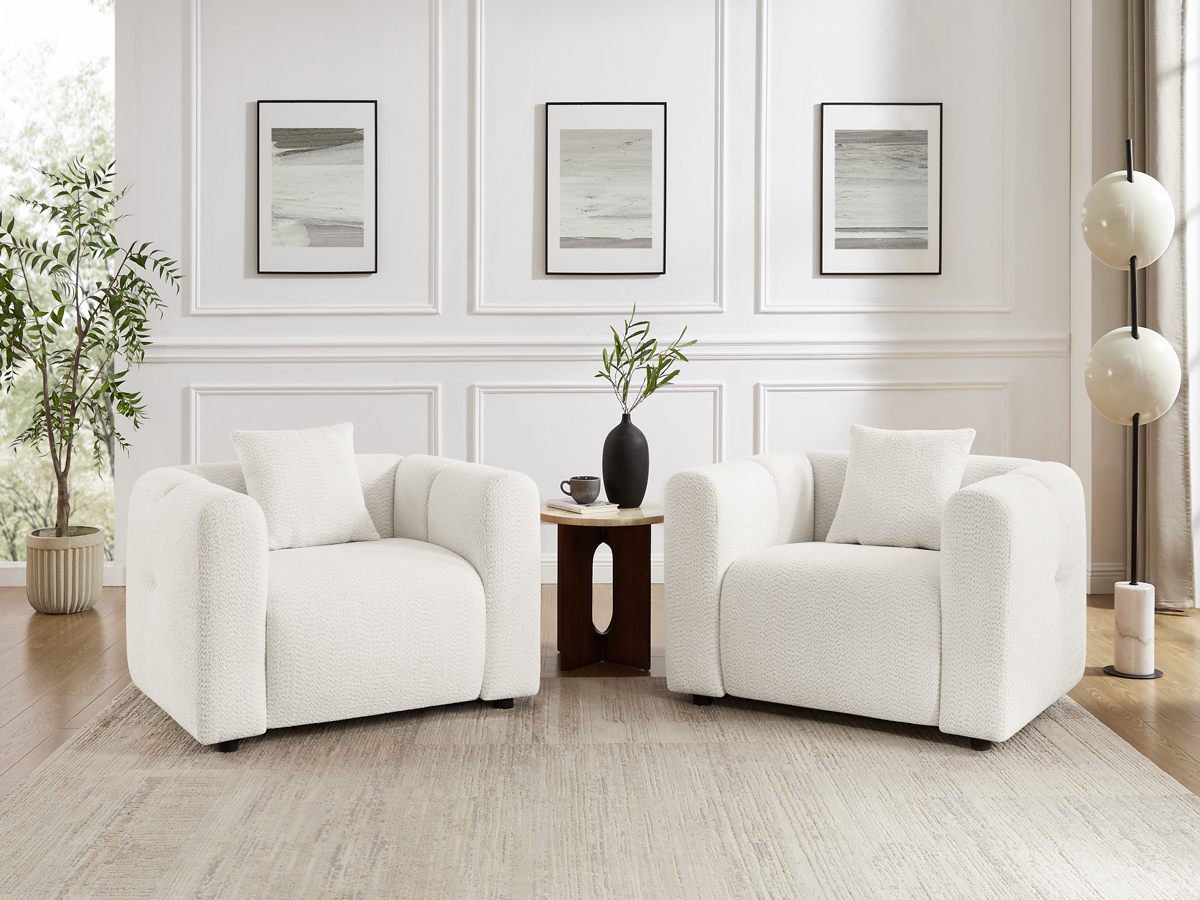 42''W Modern Oversized Boucle Accent Chair with Pillow for Living Room Set of 2