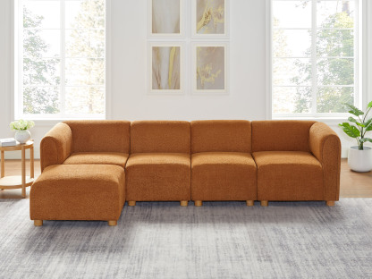 VANOMi L-shaped Oversized Curry Boucle Modular Sofa with Ottoman