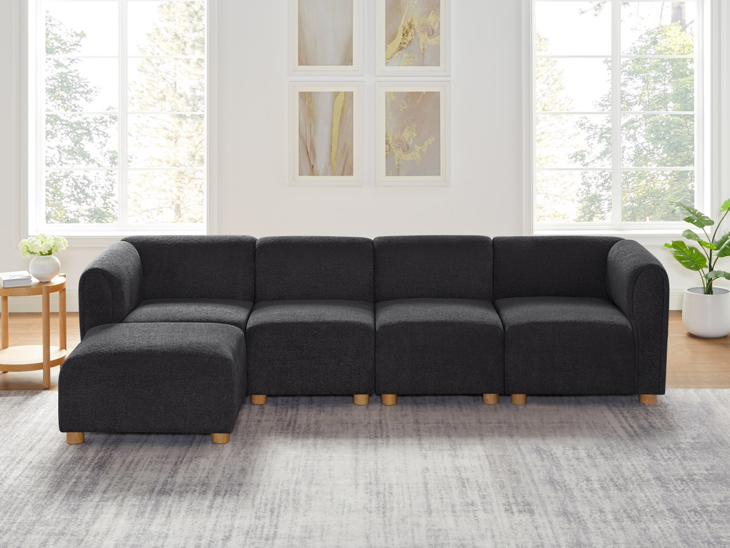 VANOMi L-shaped Oversized Dark Grey Boucle Modular Sofa with Ottoman
