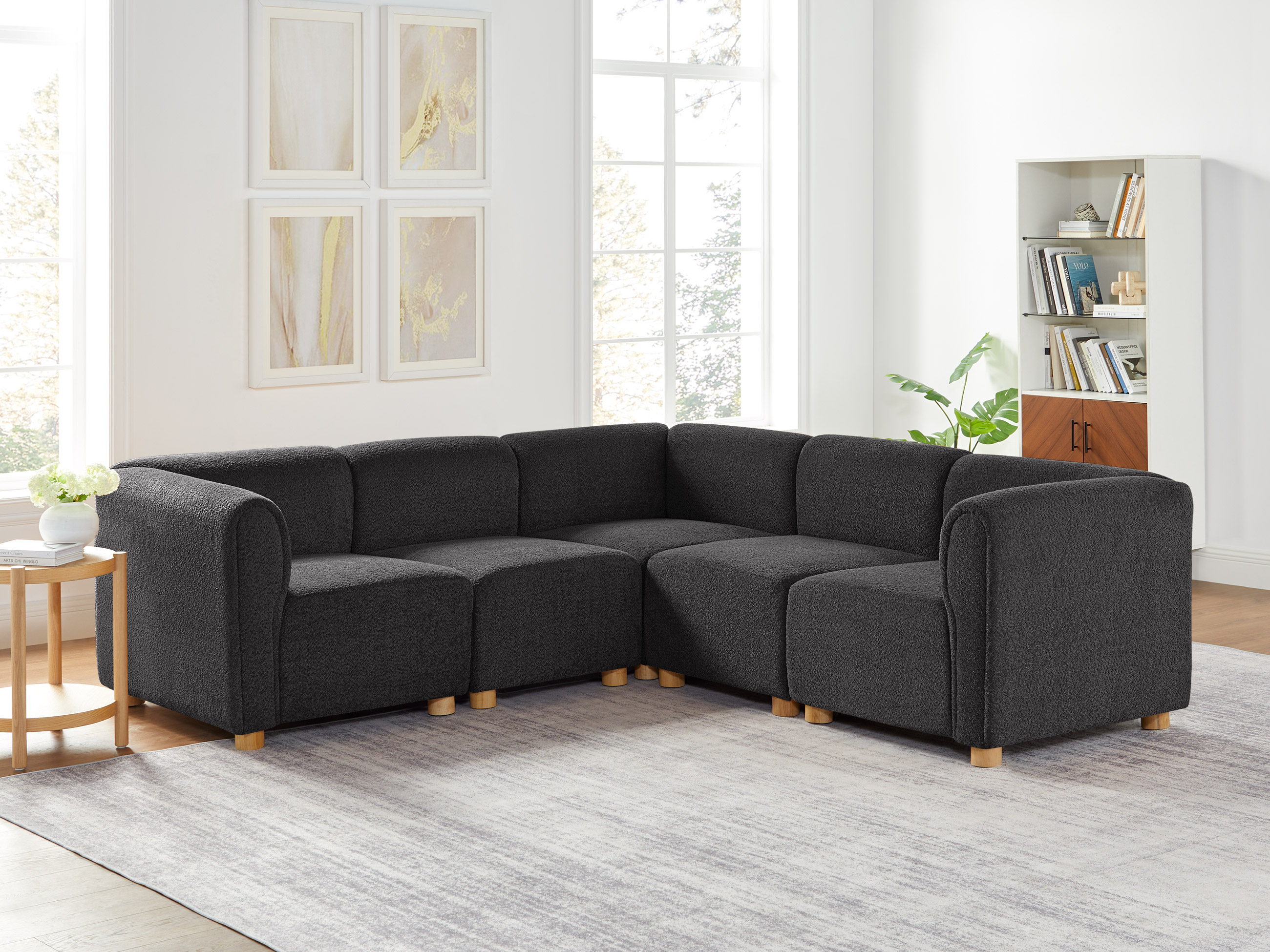 VANOMi V-shaped Oversized Dark Grey Boucle Modular Sofa