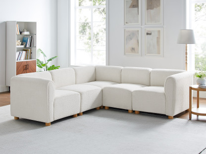 90'' V Shaped 5 Seat White Boucle Modular Sofa VANOMi