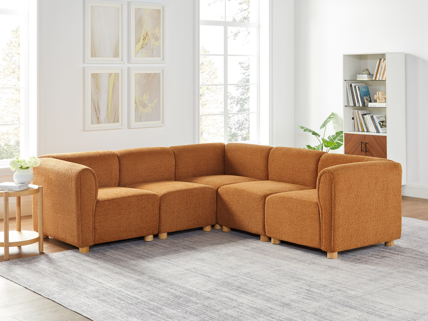 VANOMi V-shaped Oversized Curry Boucle Modular Sofa for 5 Seating