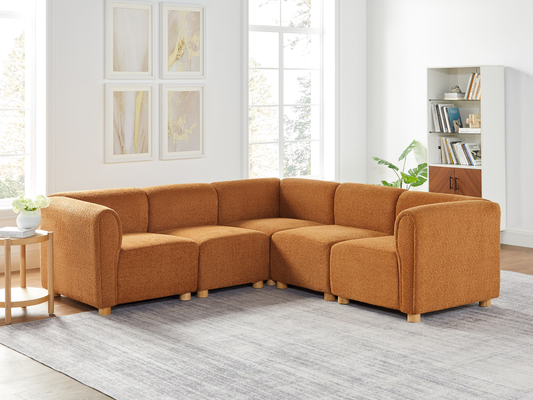 VANOMi V-shaped Oversized Curry Boucle Modular Sofa for 5 Seating