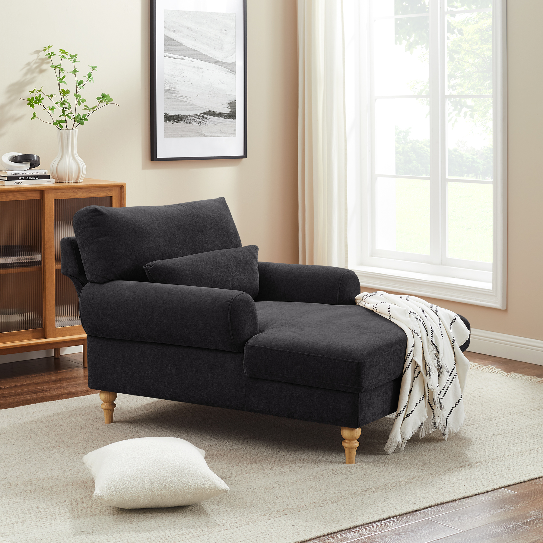 VANOMi 50'' Modern Adjustable Upholstered Chaise Lounge Large Single Chair Chenille Dark Grey