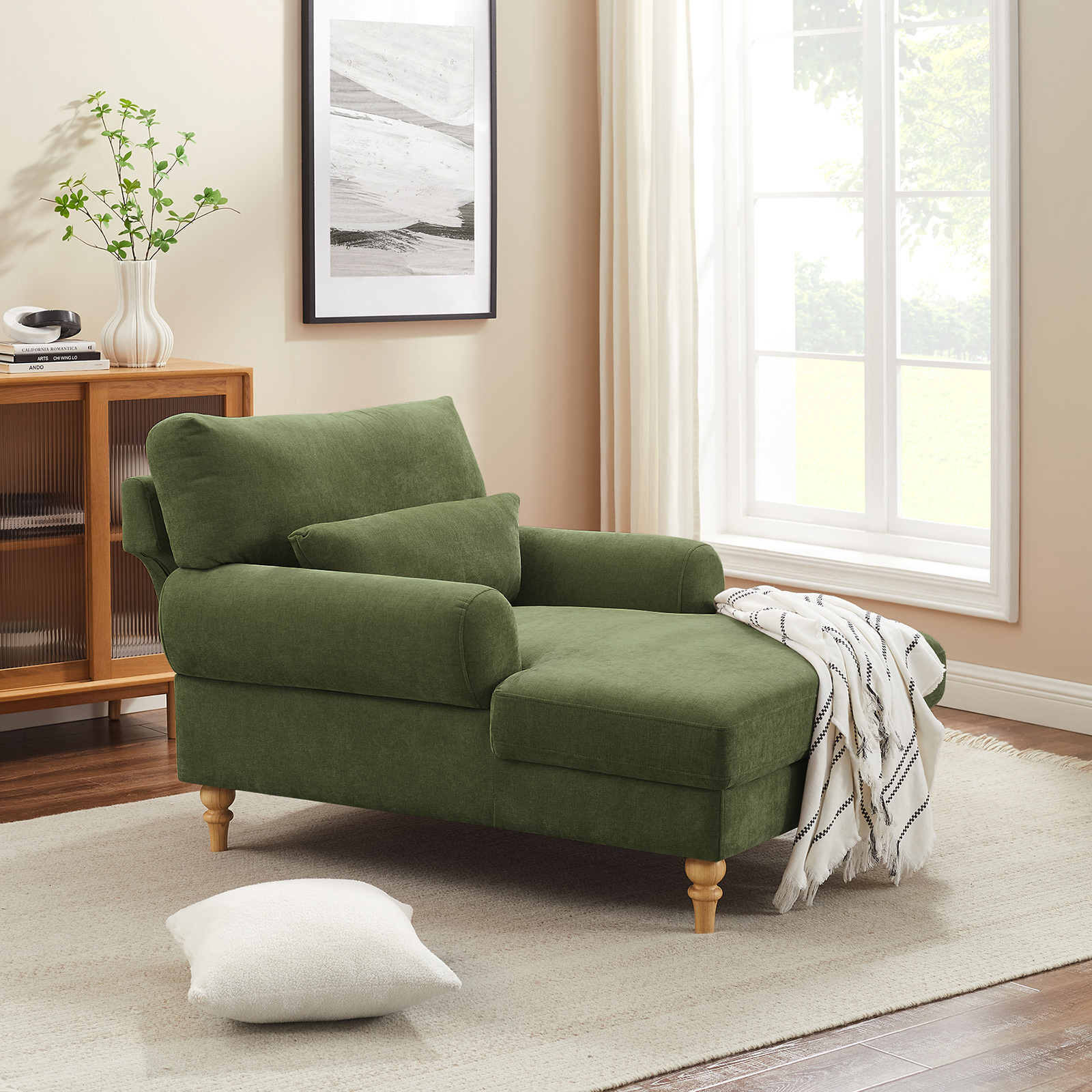 VANOMi 50'' Modern Adjustable Upholstered Chaise Lounge Large Single Chair Chenille Green