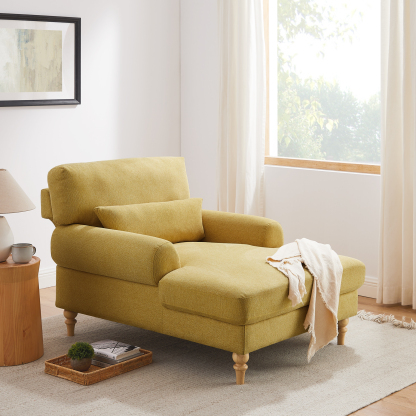 VANOMi 50'' Modern Adjustable Upholstered Chaise Lounge Large Single Chair Linen Daisy Yellow