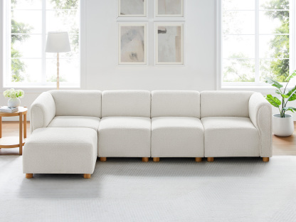 117'' L Shaped 6 Seat White Boucle Modular Sofa with Ottomans VANOMi
