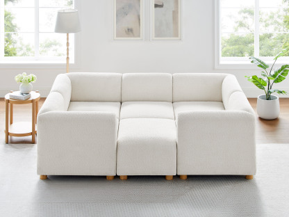 VANOMi 6 Seat White Boucle Modular Sofa Bed
