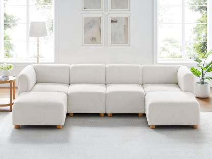 117'' U Shaped 6 Seat White Boucle Modular Sofa with Ottomans VANOMi