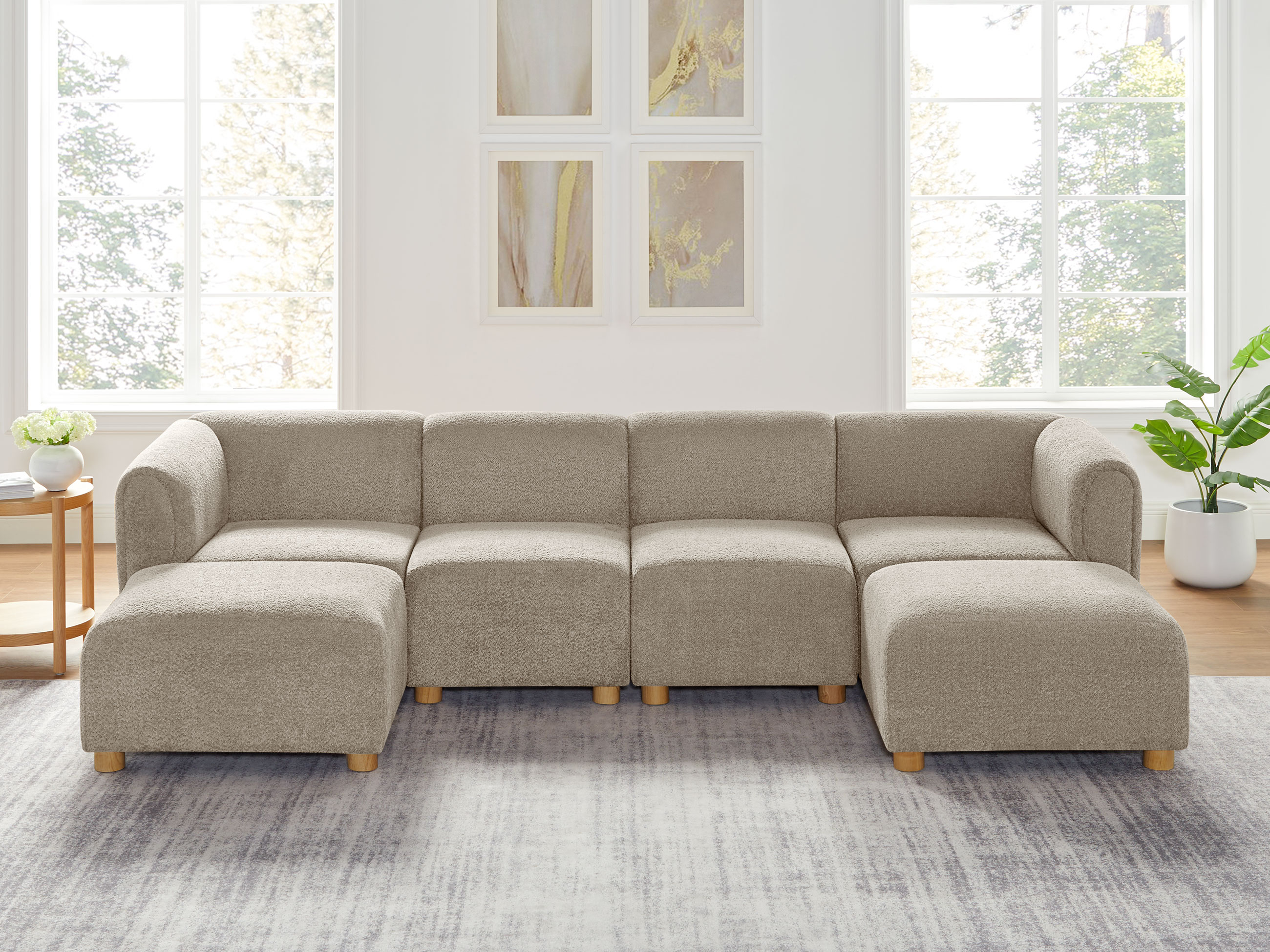 VANOMi U-shaped Oversized Camel Boucle Modular Sofa with Ottoman