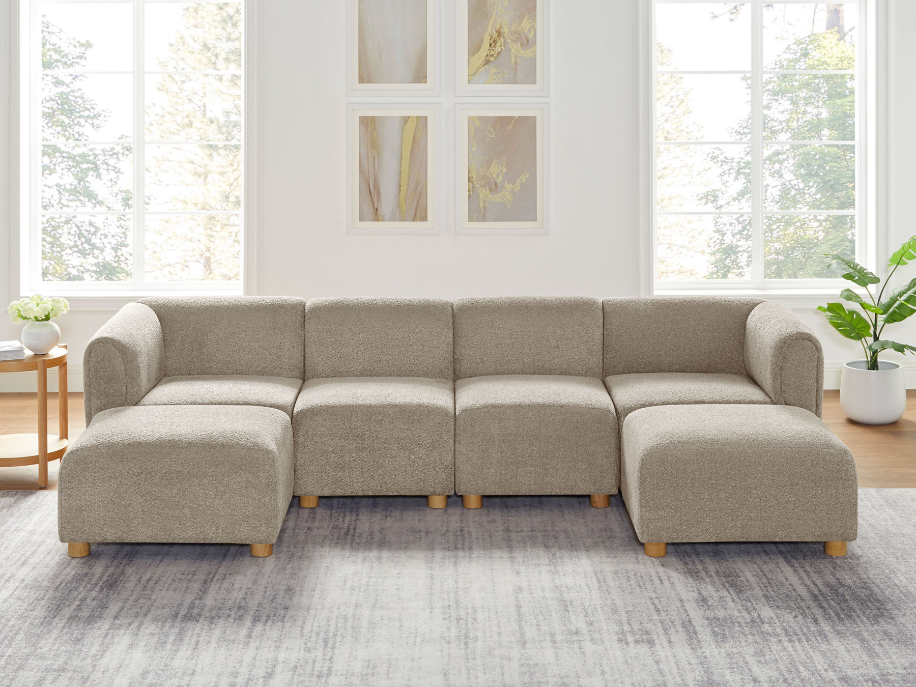 VANOMi U-shaped Oversized Camel Boucle Modular Sofa with Ottoman