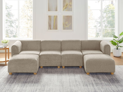 VANOMi U-shaped Oversized Camel Boucle Modular Sofa with Ottoman