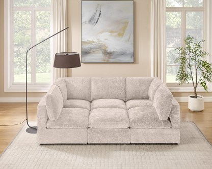 94''-121'' L/U Shaped 6 Seat Chenille Modular Sofa Bed with Ottomans Camel