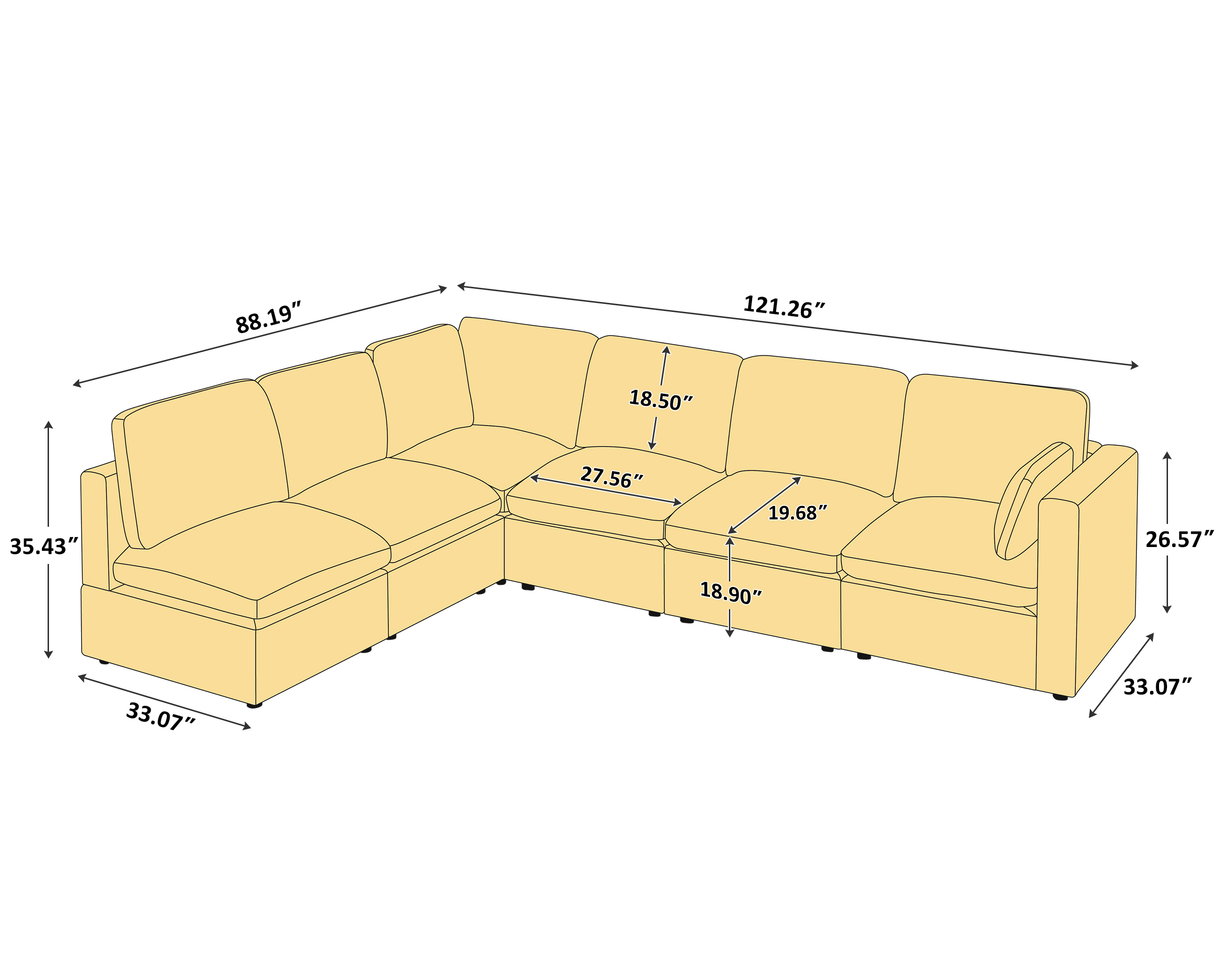 94''-121'' L/U Shaped 5/6/8 Seat Chenille Modular Sofa with Ottomans