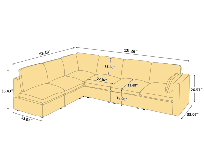 94''-121'' L/U Shaped 5/6/8 Seat Chenille Modular Sofa with Ottomans