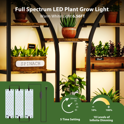 VANOMi 71'' Tall 6-Tier Plant Stand with 6 Hanging Hooks & 3 Grow Lights