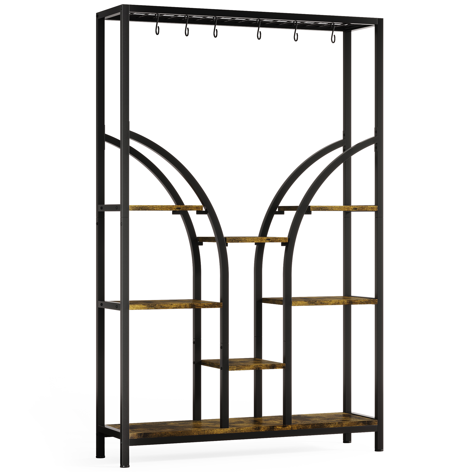 Indoor 71'' Tall 6-Tier Plant Stand with 6 Hanging Hooks & 3 Grow Lights