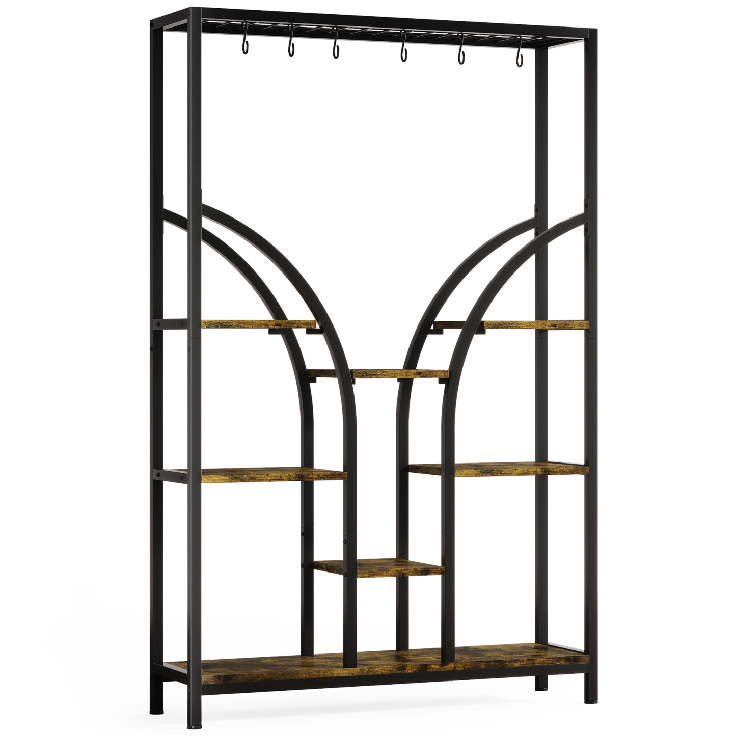 Indoor 71'' Tall 6-Tier Plant Stand with 6 Hanging Hooks & 3 Grow Lights