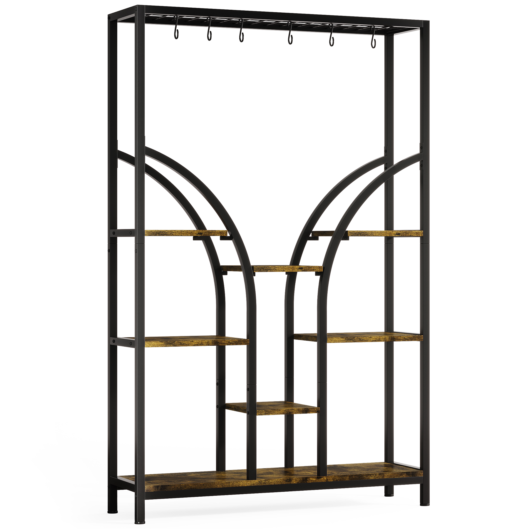 Indoor 71'' Tall 6-Tier Plant Stand with 6 Hanging Hooks & 3 Grow Lights