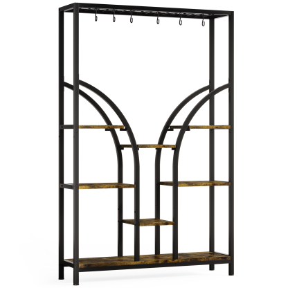 Indoor 71'' Tall 6-Tier Plant Stand with 6 Hanging Hooks & 3 Grow Lights