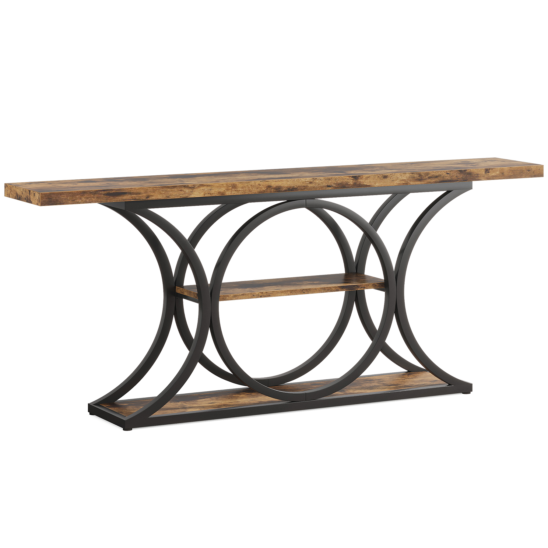 VANOMi 63" Rustic Industrial Console Table with 3-Tier Storage Shelves