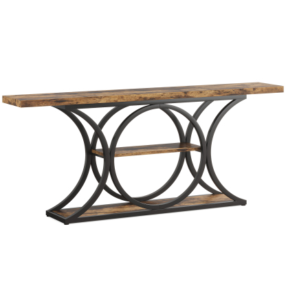 VANOMi 63" Rustic Industrial Console Table with 3-Tier Storage Shelves