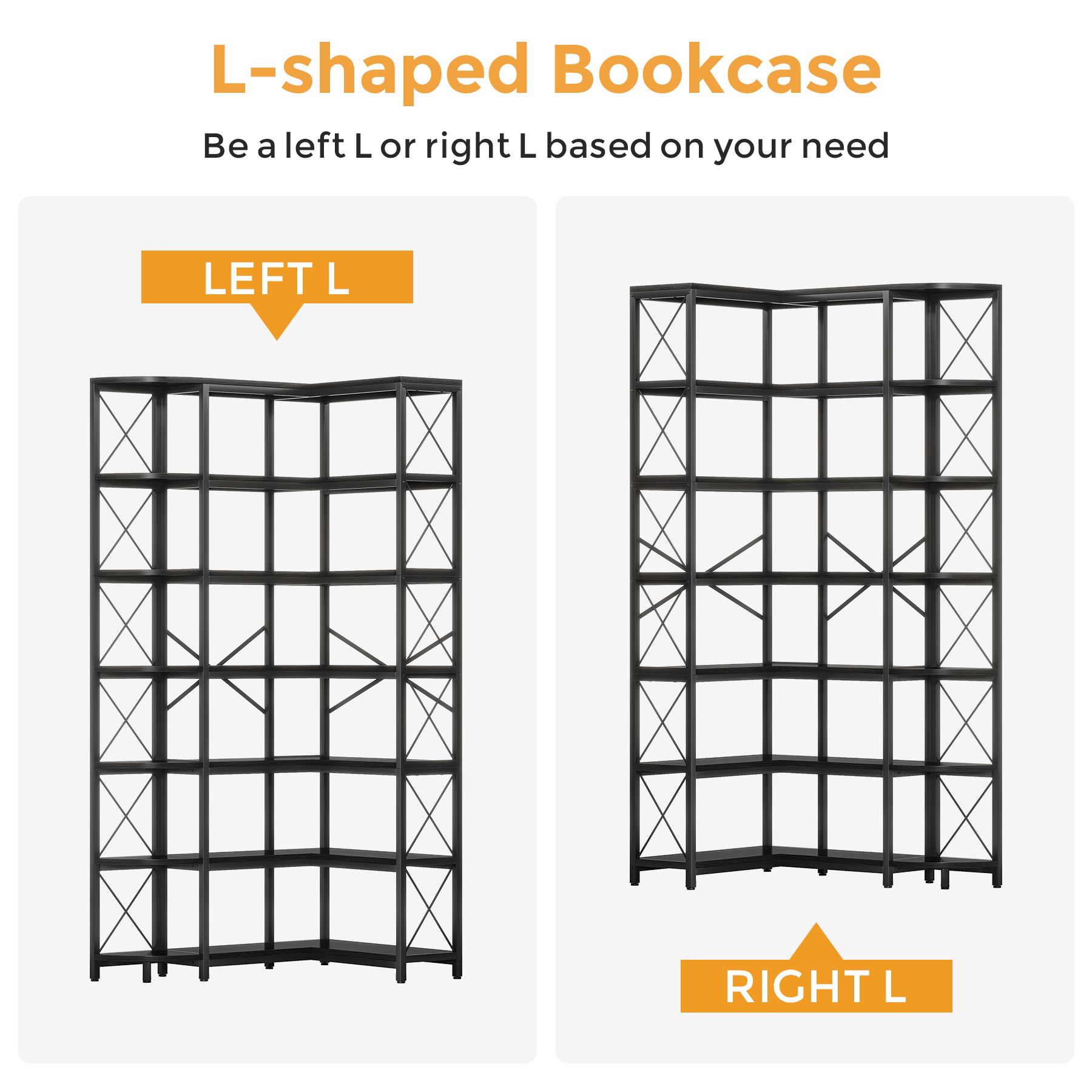 VANOMi 7-Shelf Reversible Corner Bookcase Reversible Design