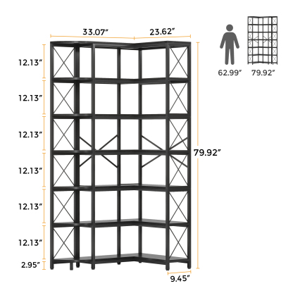 VANOMi 7-Shelf Reversible Corner Bookcase Size