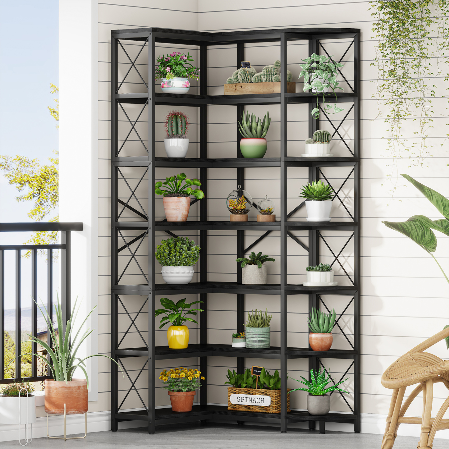 VANOMi 7-Shelf Reversible Corner Bookcase for Balcony
